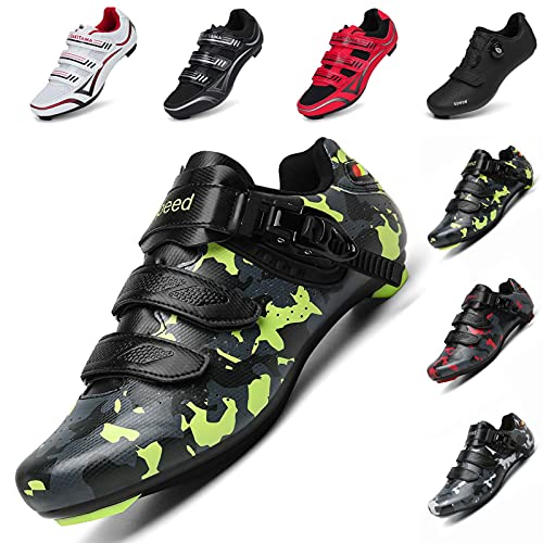 SAKITAMA Unisex Bicycle Men's Women's Cycling Shoes - Riding Spinning Road Shoe SPD Compatible Cleats with Peloton Shoes for Indoor Outdoor Camouflage Green