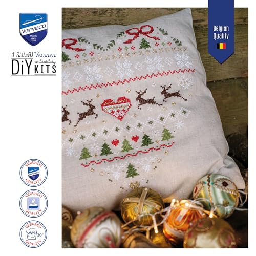 Coussin point de croix Cœur Festif, une idée cadeau DIY originale