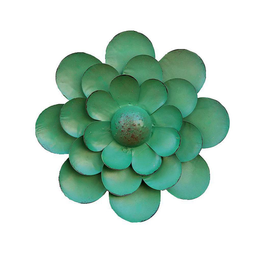 ChezMax Retro Metal Green Layered Flower Wall Sculptures Wall Metal Art