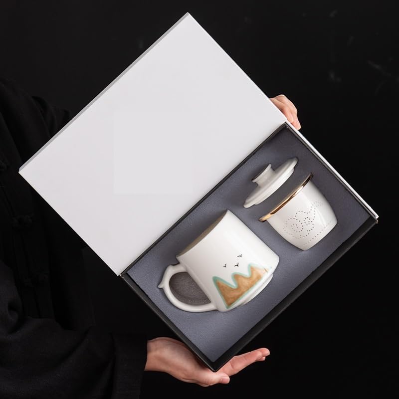 Tasse à thé Tasse à eau en porcelaine de jade avec doublure filtrante, tasse de bureau avec couvercle Récipient de trempage