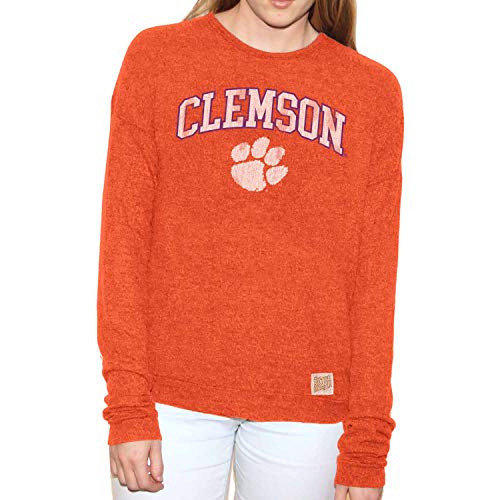 Original Retro Brand Women s University Team Color Crewneck Sweatshirt (Clemson Tigers - Orange, Womens Medium)
