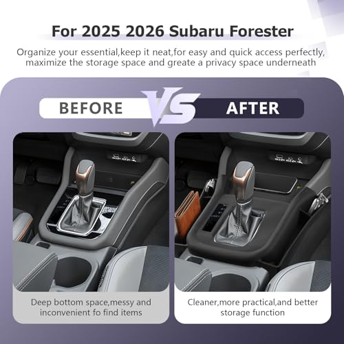 LUWU Center Console Organizer Side Pockets Fit for 2025 Subaru Forester Accessories Gear Shift Cover Organizer Seat Gap Storage Box Wireless Charging Silicone Protective Pad (Not for Base & Wildness) by LUWU - Used condition - Image 2