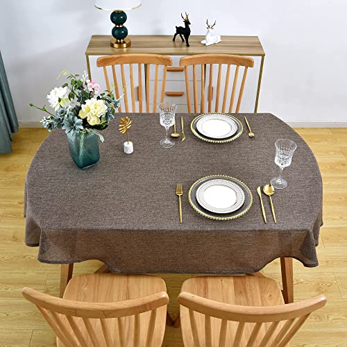 Wolkemer Faux Linen Oval Tablecloth Fabric Washable Brown 52 X 70 Inch Tablecloths Wrinkle Resistant And Anti-Shrink Table Cloth For Dining Kitchen Party Table Cover For Indoor And Outdoor #TOP2