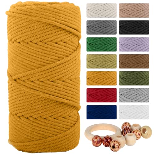 Golden Macrame Cotton Cord 5mm x 109yd 4 Strand, Munzong 100m Cotton Rope