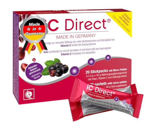 T&D iC Direct Iron, no Water 20 stickpack, Easy to use, Elderberry Flavour with Micro-pellets - no Metal Taste