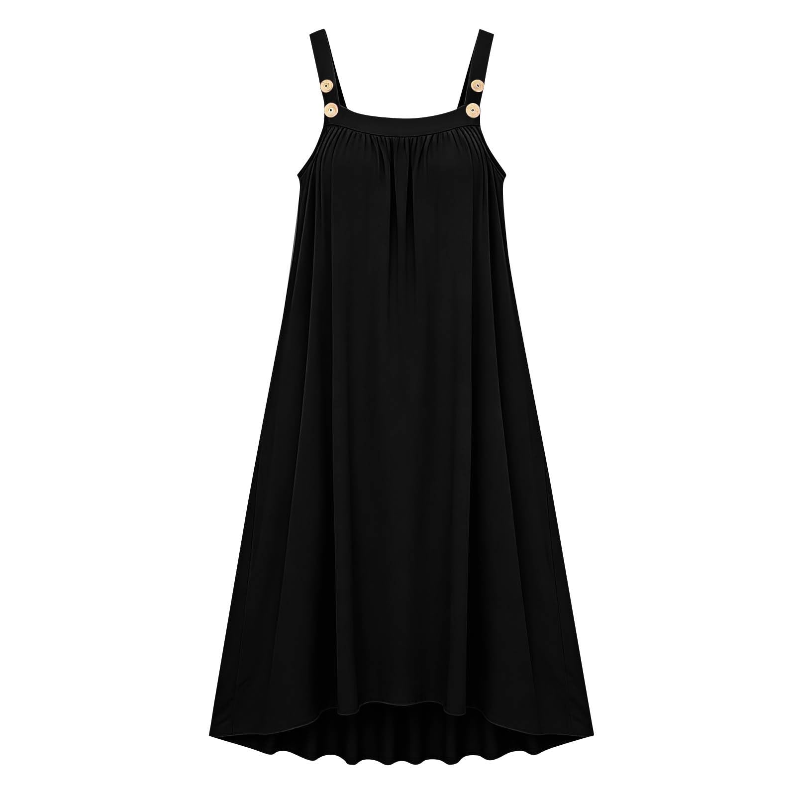 Robe Salopette Grande Taille à Bretelles boutonnées, Coupe Ample, Robe d'été décontractée, Robe Unie froncée