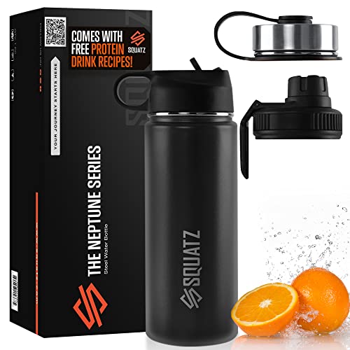 SQUATZ 18 Oz Neptune Series Steel Water Bottle, Stainless Double Wall Vacuum Insulated Flask with Handle Strap, Durable and Elegant Leak Proof Wide Mouth for Gym, Travel, Hiking, and Camping by SQUATZ - Used condition - US$15.49