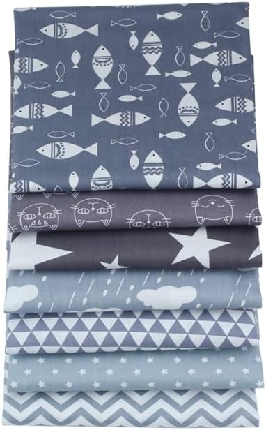AMORNPHAN Cats Kitten Fish Star Cloud Animal Cartoon Pattern Printed 100% Cotton Quilting Fabric for Patchwork Needlework DIY Sewing Crafting Precut Face Mask 16x20 Inches (Set of 7 Pieces) 40x50 cm. image 4