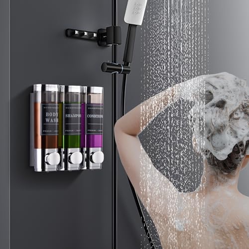 Image of Shower Soap Dispenser Wall Mounted No Drill Shampoo Dispenser for Shower Wall Shampoo and Conditioner Dispenser Bathroom Hotel 3 * 300ml Chrome Self