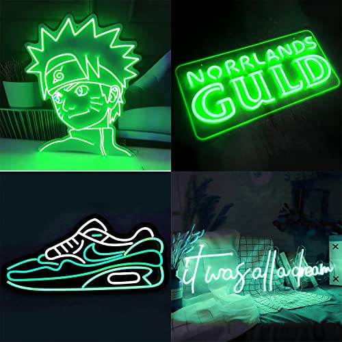 Meijiajia Led Neon Strip Lights, Green 12V/16.5Ft, Flexible Diffuser, Cuttable & Bendable Waterproof Silicon, For Devices Lighting Upgrade, Decor & Sign Custom. [Power Adapter Not Included] #TOP3