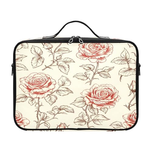 zyrtty Travel Makeup Train Case Rose White Red Flower Pattern Cosmetic Organizer Portable Storage Bag with Adjustable Dividers for Cosmetics Brushes Toiletry Jewelry Digital Accessories