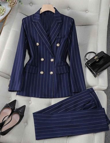 Ensemble complet tailleur pantalon rayé coupe ajustée bureau