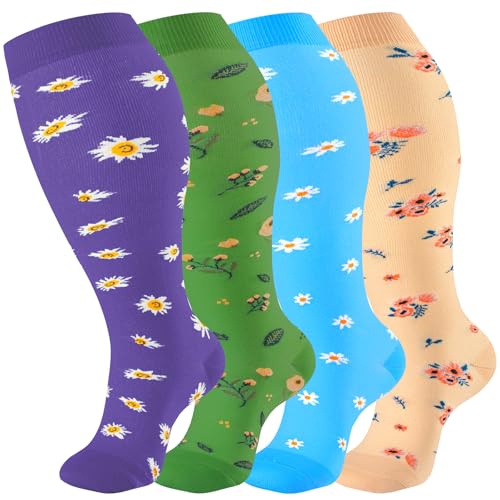 Image of bropite 3 /4 Pairs Plus Size Compression Socks Extra Wide Calf Women&Men 20-30mmHg Support Dancing Cycling Running Climbing