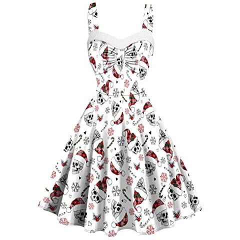 LUSHAasd Vintage Christmas Dresses for Women Cocktail Party Dress Sleeveless High Waist Tummy Control Holiday Rockabilly Dress Red Cover