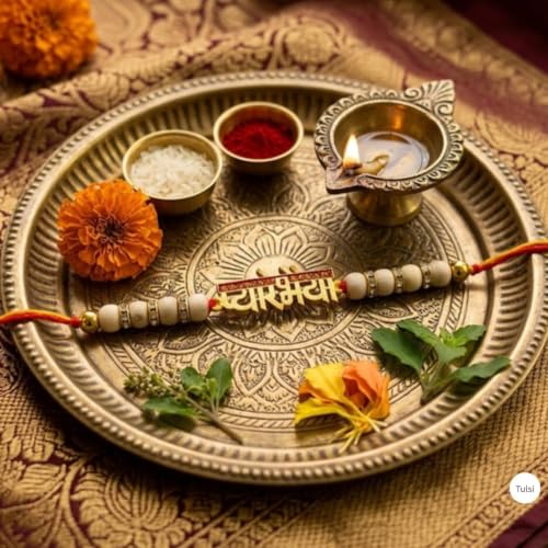 Image of Original Tulsi Rakhi for Brother | Handmade Natural Tulsi Beads Rakhi | Sacred Raksha Bandhan Rakhis for Boys | Traditional Spiritual Rakhi Gift