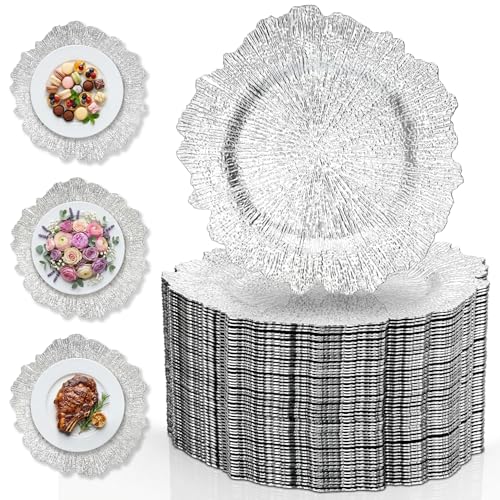 Gereat Silver Charger Plates Bulk 100Pcs 13 Reef Chargers for Wedding