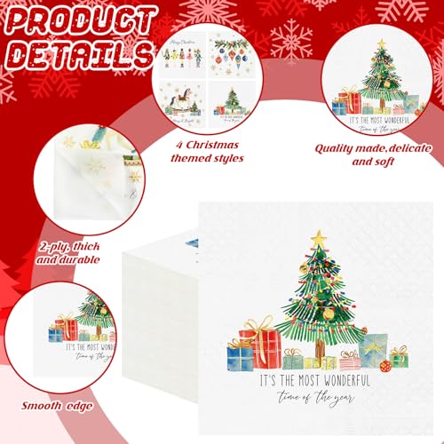 Janlaugh 200 Pcs Christmas Paper Cocktail Napkins Disposable 2 Ply Xmas Style Decoupage Beverage Napkins for Xmas Holiday Winter Dinner Table Decor (Lovely Style) – Image 5