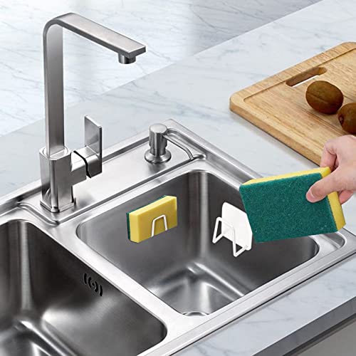 Image of Sponge Holder for Kitchen Sink Caddy, Strong Adhesive Sponge Holder for Sink Counter, Dish Sponge and Brush Holder, Premium SUS304 Stainless Steel Rust Proof Waterproof-White(2 Pack)