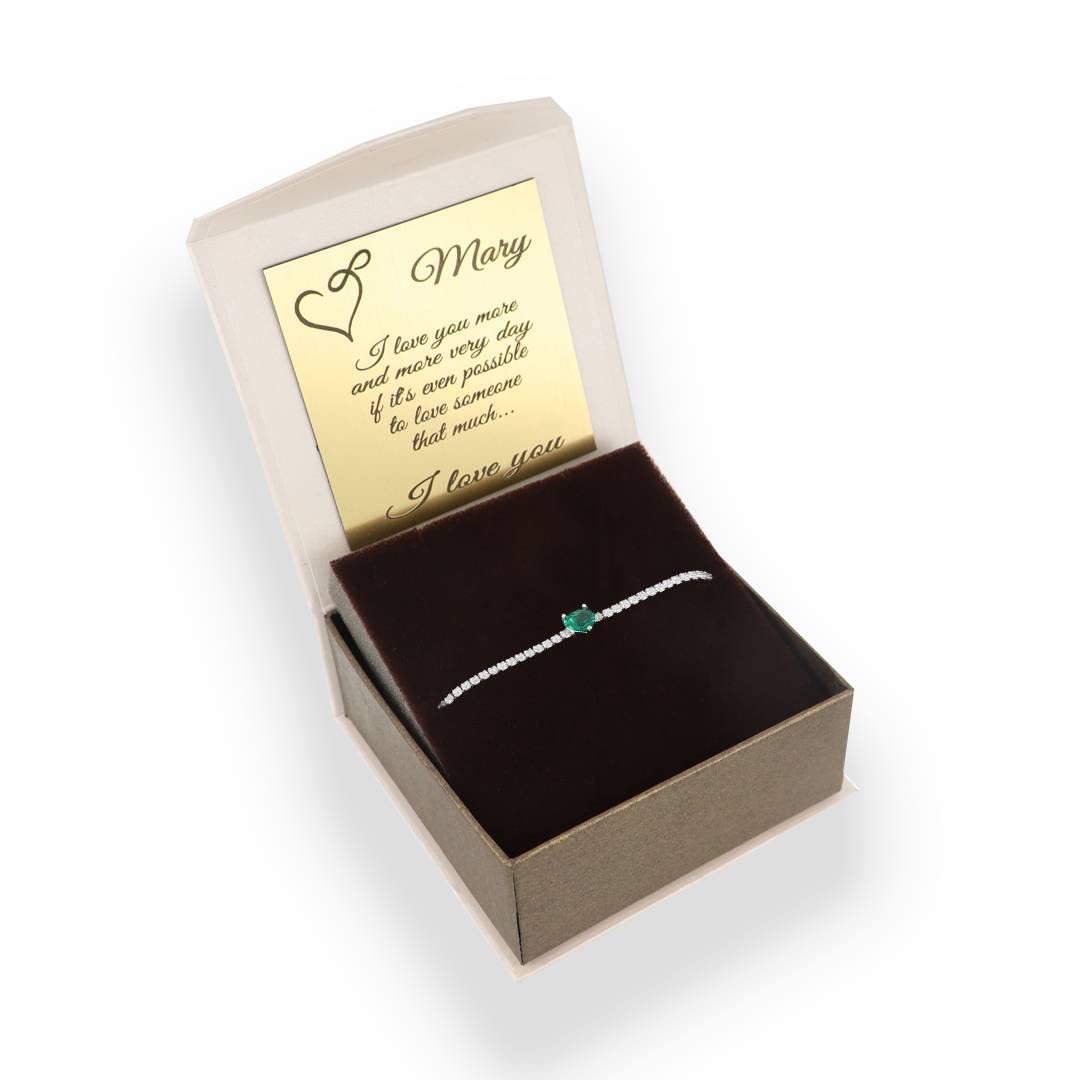 Sakrami Bracciale Tennis Elizabeth in Argento 925 con Zirconi Bianchi e Zircone Verde a Forma di Cuore – Gioiello Elegante Donna, Ragazza + Confezione Regalo Personalizzata