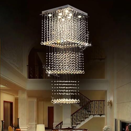 Image of GA 6 Light Raindrop Crystal Chandelier Modern Staircase Ceiling Light Fixture for Hallway, Living Room, Hotel & Entryways - 1.6(L) X1.6(B) X6(H) FT -Chrome Plate