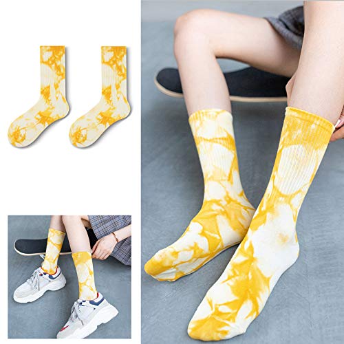 Socks,Men Women Couple Ribbed Cotton Crew Socks Contrast Color Tie-Dye Harajuku Hip Hop Skateboard Tube Stockings4