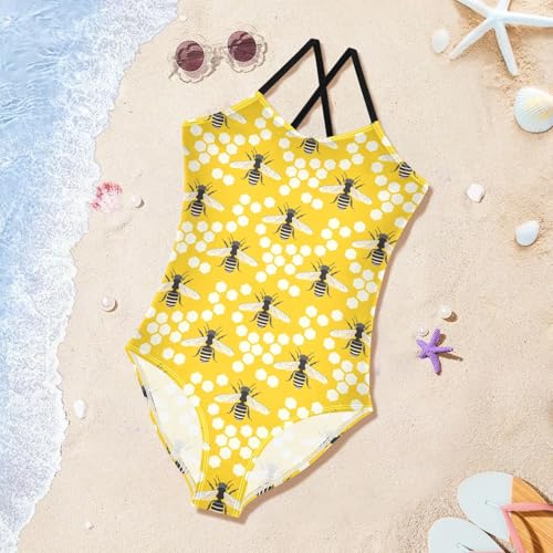 susiyo Girls One Piece Swimsuits Honey Bee Bathing Suit Quick Dry Beach Swimwear for Toddler Girl 3-10T4