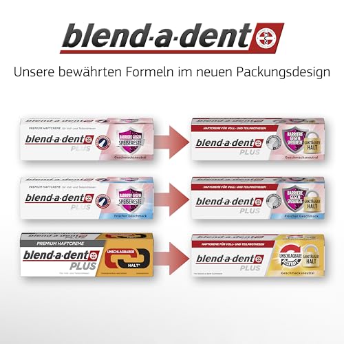 Blend-a-dent Plus Barriere Gegen Speisereste Haftcreme für Voll- & Teilprothesen, Made in Germany, Frischer Geschmack, 4x40g, Orange
