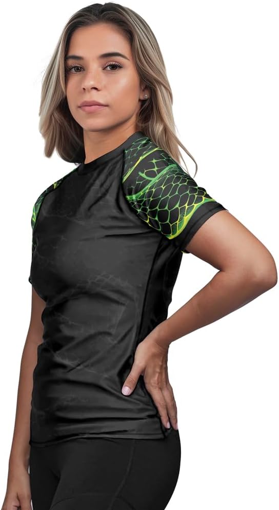 FORMONIES Snake Women’s Compression Base Layer – Short Sleeve Rash Guard for MMA BJJ Jiu Jitsu Grappling & Training