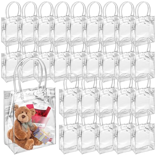 CYEER 30 Pack Small Clear Gift Bags with Handle 23 x 17 x 7CM Clear Plastic Gift Bag Party Bags Reusable Transparent Shopping Carrier for Party Favor Wedding Birthday Retail