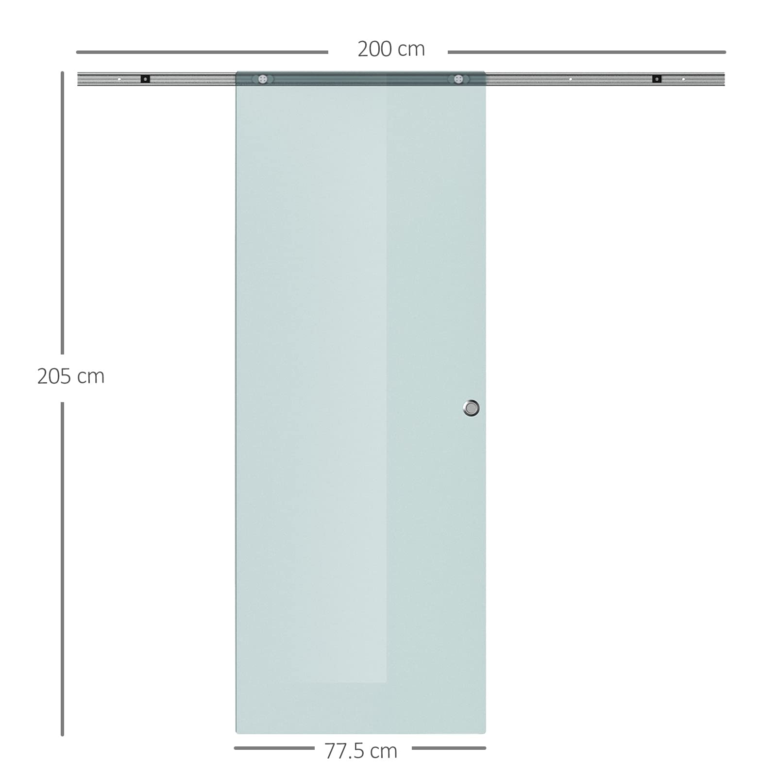 HOMCOM Porta Scorrevole in Vetro Smerigliato con Binario in Alluminio per Bagno Cucina Studio Vetro 205cm