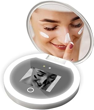 Wmool Compact Mirror with UV Camera for Sunscreen Test 2X Magnification Portable Lighted Makeup Mirror for Checking Facial Sunscreen & Detection of Makeup Removal for Handbag Pocket Mirror, 4 Inch