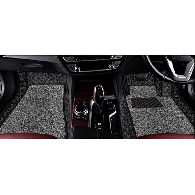 Image of 7D Car Mat for Nissan GRAVITE -7 Seater | Black & Silver | 7D Ultra Premium PU Leather II Double Stitching II Fully Customise Fit Car Floor Tray Mats