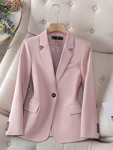 Spring Autumn Blue Pink Coffee Blazer Women Ladies Female Work Long Single Button Solid Formal Jacket3