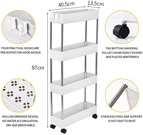 Miniatura 2 de Carrito de almacenamiento con ruedas ultrafino de 4 niveles, organizador de baño y almacenamiento con ruedas, carrito de cocina de 4 capas y carrito