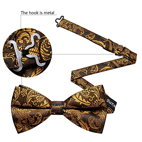 Image of Barry.Wang Paisley Striped Bow Tie for Men Silk Pre-Tied Bowtie Pocket Square Cufflinks Set Formal Wedding Party Prom