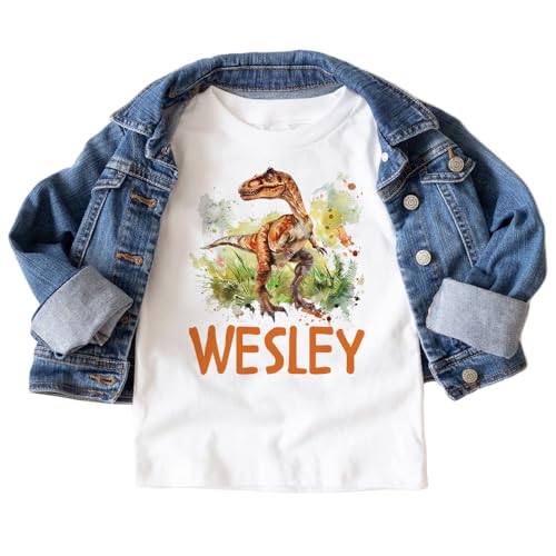 Custom Dinosaur Raptor Shirt - Personalized Kids Name Birthday Outfit For Boys & Girls - Natural Toddler Youth Tee2