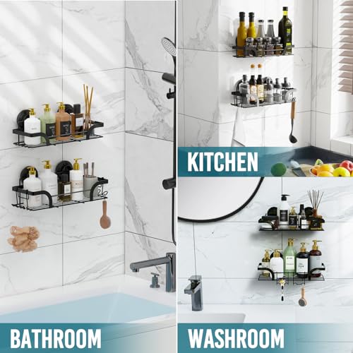 Image of TAILI Shower Caddy Suction Cup 2 Pack, Heavy Duty Bathroom Basket, Black | Bath Shelves for Inside, Stainless Steel Shower Holder, Do Drill Shower Shelves