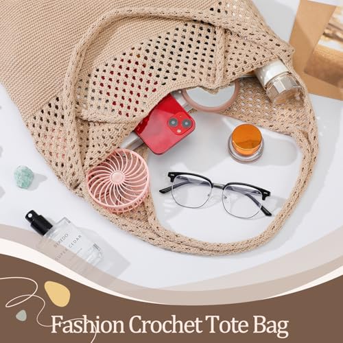 Image of Premillow Crochet Beach Tote Bags, Stylish Mesh Beach Bags Shoulder Bag for Women, Cute Summer Vacation Boho Tote Bag