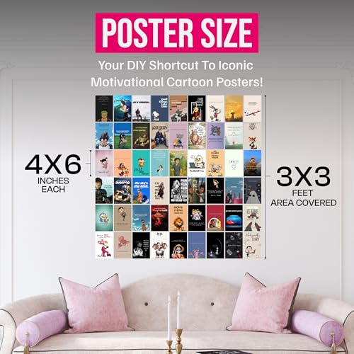 Image of Motivational Cartoon Quote Poster Set of 54 (4x6 Inch) - Inspiring English Sayings by Famous Animated Characters | Uplifting Wall Decor for Kids, Teens, Classrooms, Study Rooms & Daily Motivation