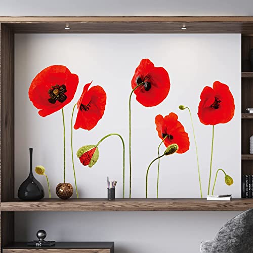 Walplus Stickers muraux amovibles en forme de coquelicots rouges