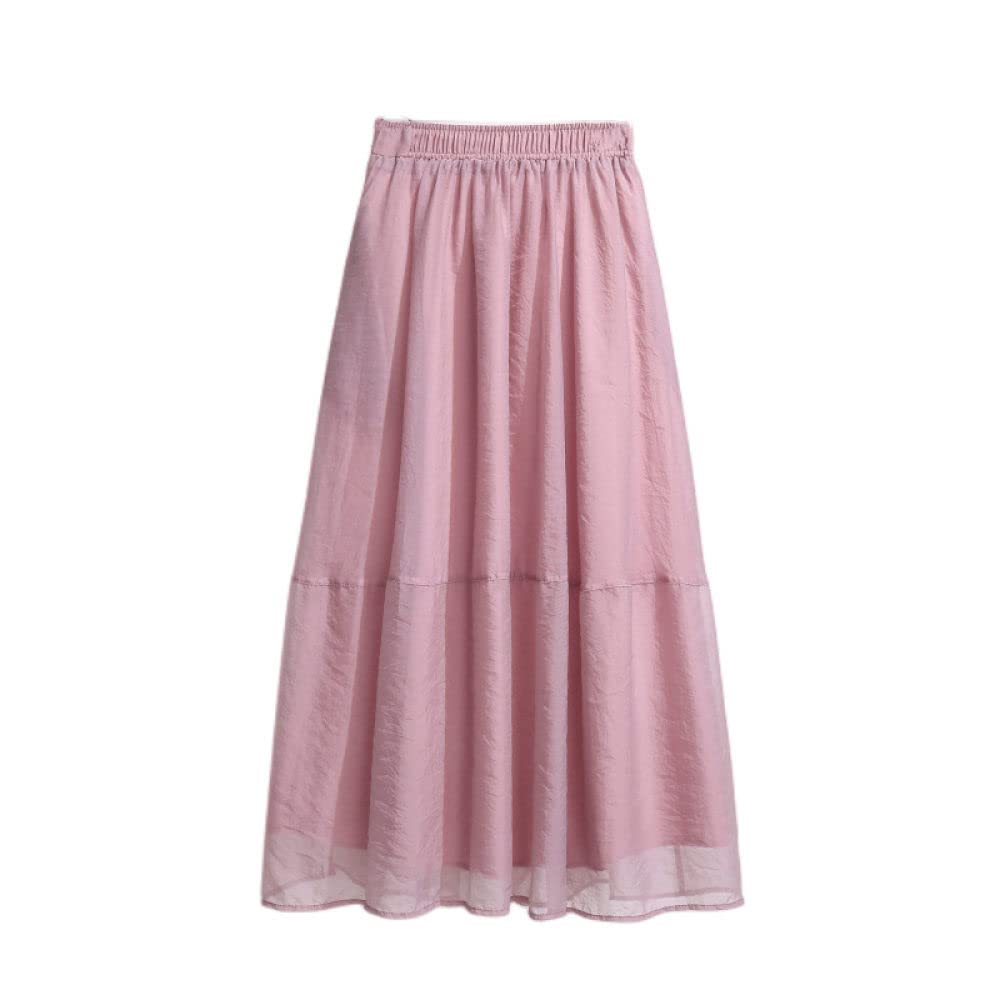 Röcke Damen,Damen Maxirock Rosa Elastischer High Waist Splicing Plissee Mesh Tüllrock A-Linie Swing Geraffte Geschichtete Flauschige Elegante Lange Röcke Für Mädchen Damen, 3XL