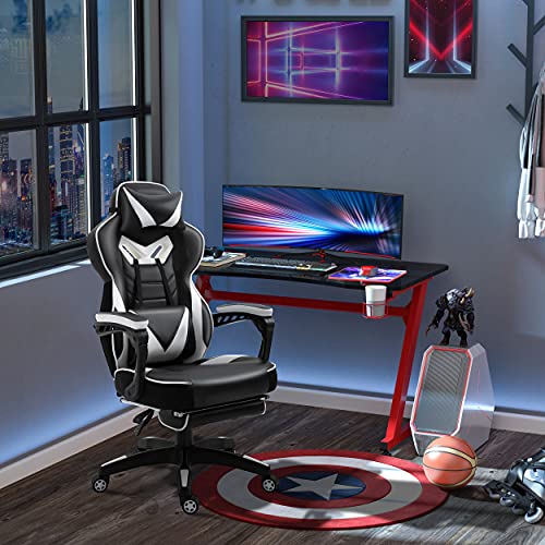 Vinsetto-Silla-Racing-Silla-Ergonomica-de-Escritorio-para-Oficina-Regulable-en-Altura-Reclinable-Respaldo-con-Reposapies-Reposacabezas-Cojin-Lumbar-Ruedas-65x70x1185-1285-cm-Blanco