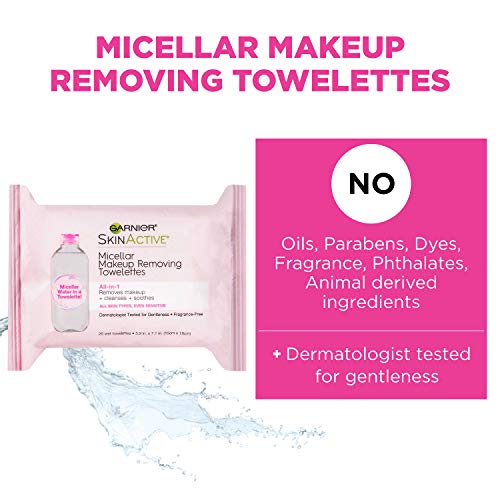 Garnier Skinactive Micellar Facial Cleanser & Makeup Remover Wipes, Gentle For All Skin Types (25 Wipes), 2 Count (Packaging May Vary) #TOP5