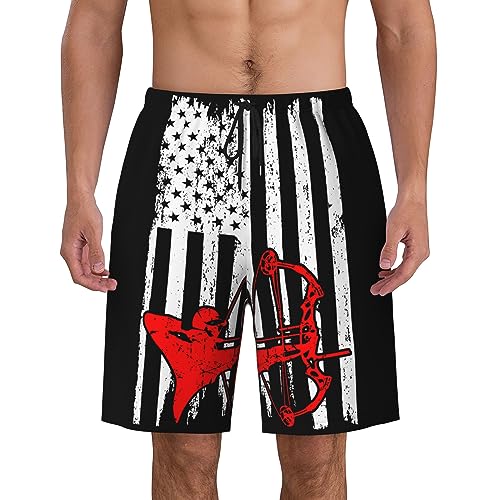 Pantalones Cortos Bandera Estadounidense para La Caza con Arco Bañador Hombre Casuales Swim Trunks Cómodo Short Deportivo para Natación Vacaciones Piscina XL