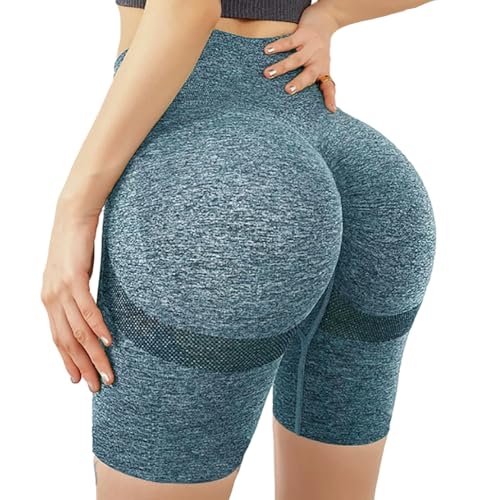 DAISHA LTD Women's High Waisted Tummy Control Shapewear Workout Pants Biker Shorts. Butt Lifting Short Athletic Leggings Grey Blue