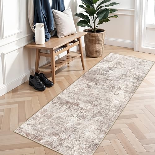 RUUGME Washable Abstract 2x6 Runner Rug: Living Room Hallway Entryway Rugs Indoor Non Slip with Rubber Backing Soft Thin Home Decor Mats for Living Room Bedroom Distressed Low Pile Carpets 2x6 Brown