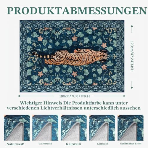 TUKDAK Waschbarer Teppich für Wohnzimmer 120×180cm, Grün Antirutsch Schlafzimmer Teppich mit Gummirücken… – Ansicht 2