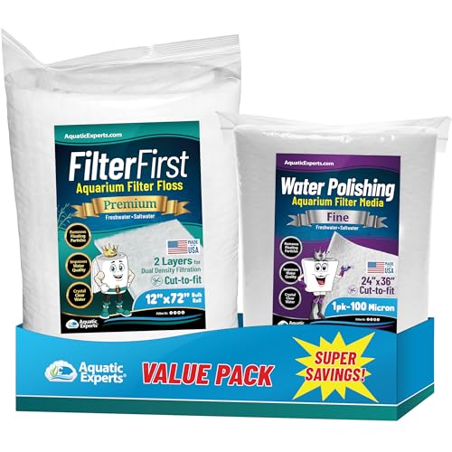 Image of Aquarium Filter Floss for Fish Tank Filters - FilterFirst Aquarium Filter Pad - Media Roll for Crystal Clear Water, Aquatic Experts, 3 /4 inch - 1 inch Thick (12 Inch Wide, Value Pack)