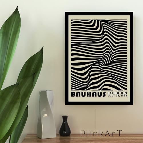 Image of BLINKART Vintage Bauhaus Retro Geometric Aesthetic Poster Gallery | Colorful Wrap Framed For Home Office Studio Living Room Modern Art Studio Decoration Abstract Shapes | (d64) | 13x10 Inch