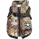 JPETTO犬服 ダウンベスト ハーネス付き 冬服 ペット服 ダウンジャケット 背中開き 犬の服 雪遊び コート ジャケット 裏ボア 防風 防水 ドッグウェア 綿服コート 中綿入れ ベスト風ジャケット 一体型綿入れを牽引する お出かけお散歩用 小型犬 中型犬 大型犬 スキーウェア 防寒着 10295 迷彩M